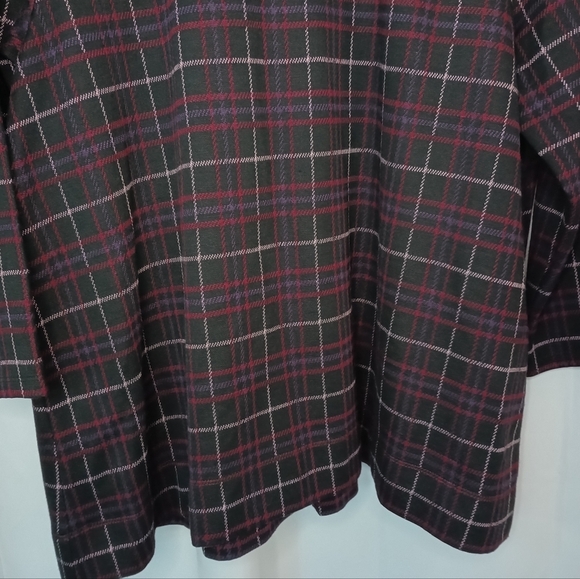 J Jill Ponte Knit Top XL Plaid Pleated Buttons Swing Red Black Academia - Picture 8 of 14